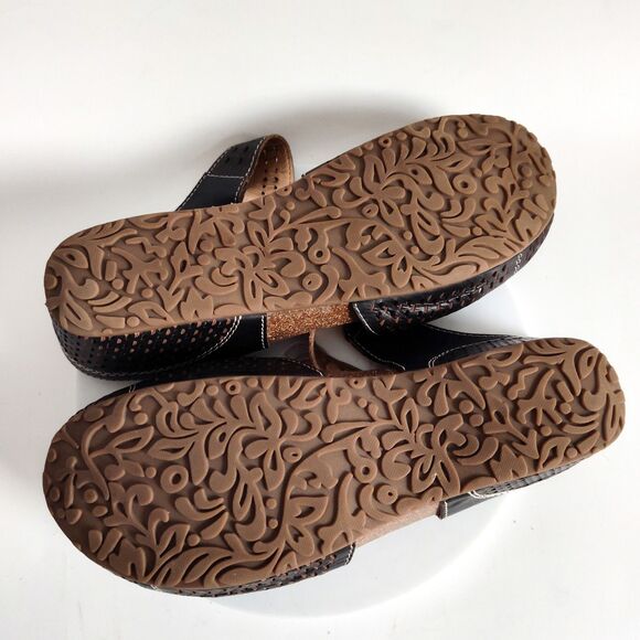 L'Artiste Clogs Mary Janes Size 8.5 / 39 Perforated Black Slip On Leather Boho - Picture 10 of 11